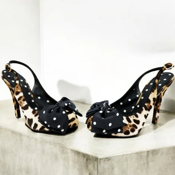 Dolce & Gabbana Polka Dot Leopard Slingback Heels Pumps 40 - Picture 1 of 9